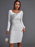 kamames Sleeve Bandage Dress 2022 New Womens White Bodycon Dress Elegant Sexy Sequin Evening Club Party Dress High Quality Summer