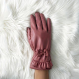 Velvet Lined Elegant Gloves for Women - Warm, Waterproof, Touchscreen, Split Finger, PU Leather with Decorative Buttons - Perfect for Autumn and Winter