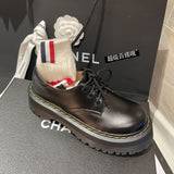 kamames Shoes With Thick Soles Spring And Autumn New English Vintage Leather Shoes Lacing Martin Single Shoes JK Muffin Shoes Summer
