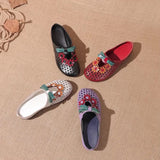 kamames Summer New Flat Bottom Low Heel Women's Shoes National Wind Leather Flower Slippers Hollow Breathable Comfortable Hole Hole Shoes