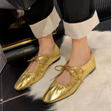 kamames kamames Shoes Women 2024 New Women Spring Korean Version Square Head Shallow Flat Bean Shoes Women's Lace-Up Mary Jane Shoes Women