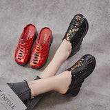 GKTINOO 2021 Fashion Cut-outs Women Shoes Slippers Summer Closed Toe Wedge Sandals Genuine Leather Lady Slides Shoes Woman