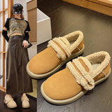 kamames kamames Cotton Shoes Women 2023 Winter New Casual Round Head Warm Flat Shoes One Foot Pedal Plus Velvet Loafers