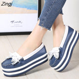 kamames spring High Quality Women Flats Platform shoes Tassel Slip-on Round Creeper black Brogue Loafers Brand
