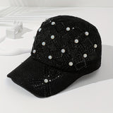 Stylish Women's Summer Sunshade Baseball Cap - Handmade Rhinestones, Knitted Checkered Design, Mesh Breathable, Versatile, Fashionable, and Protective - Perfect for Outdoor Activities