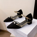 Breathable Crystal-Embellished Block Heels - Pointed Toe with Ankle Strap, Versatile Summer Comfort for Elegant Style