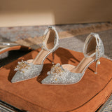 kamames kamames Sequin Crystal Wedding Shoes 2023 New Hollow Single Shoe Shallow Mouth Female Pointed Head Sexy Fashion Bridesmaid