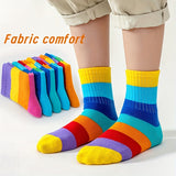 10 Pairs Of Kid's Fashion Rainbow Color Pattern Crew Socks, Comfy Breathable Soft Socks For All Seasons Wearing