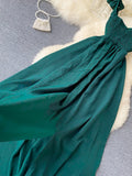 kamames High Waist Slash Neck Women Long Dress Elegant Big Swing A-line Vestidos Verano Vintage Green/Red Party Robe For Female