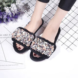 2020 New Women Handmade Pearls House Slippers Women  Winter Women Indoor Slippers Woman Slip On Flats Shoes  Fur Slippers Women