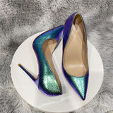 kamames Snake Effect Pumps PU Leather Women Sexy Ladies 12cm Stiletto Super High Heels Ladies Pointed Toe Party Shoes YG067
