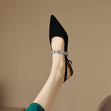 kamames Show Thin ~ French Diamond Silver Pointed Behind Empty Mary Jane Small Leather Shoes Small Heel Baotou Sandals Women Summer