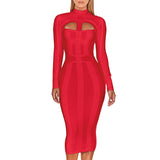 Zingj Sleeve Bandage Dress 2022 Women Red Bandage Dress Bodycon Elegant Sexy Cut Out Evening Party Dress Birthday Club Outfit