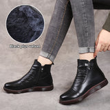 Women's Winter Boots Leather Shoes Women's Fashion Snow Boots Women Flat Shoes Non-slip Warm Thick-Soled Sneakers Women 2022