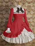 kamames Japanese Style Women Gothic Cosplay Dresses High Waist Contrast-Color Ruffled Sweet Lolita Dress Kawaii Clothing