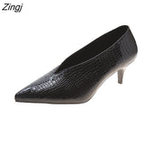 kamames V-neck Patent-leather Single Women Shoes High Heels Spring Versatile Retro Chunky Single Shoes Zapatos De Mujer Black