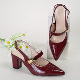 Chic Block Heel Pumps with Non-Slip Grip, Elegant Ankle Buckle & Geometric Print - Perfect All-Season Party Shoe for Women