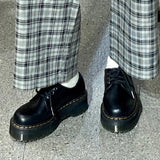 kamames Shoes With Thick Soles Spring And Autumn New English Vintage Leather Shoes Lacing Martin Single Shoes JK Muffin Shoes Summer