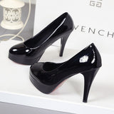 kamames high-heeled shoes waterproof platform sexy fine with round head feet Korean women's shoes patent leather large size s071