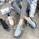 kamames new Spring Casual Solid Flat Women Shoes Patent Leather Lace-Up Loafers Flat Platforms British Style Ladies Oxfords35-42