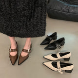 kamames Pointed Mary Jane Small Leather Shoes British Spring 2024 New Korean Version Of French Rough Heels Love Single Shoes