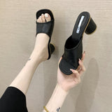 2021 New Brand Designer Square Toe Mules Heels Slippers Sandals Women Solid High Heels Women Slides Ladies Party Sandals Shoes