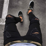2025 Cross-border exclusive jeans men wish new black ripped elastic zipper men's pants 2025 trends