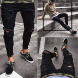 2025 Cross-border exclusive jeans men wish new black ripped elastic zipper men's pants 2025 trends