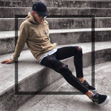 2025 Cross-border exclusive jeans men wish new black ripped elastic zipper men's pants 2025 trends