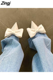 kamames Summer Women's Slippers Bowknot Cat Heel Low Heel Mid Heel Pointed Toe Shoes Slippers High Heels 507-0