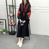 kamames kamames And Autumn New National Wind Heavy Industry Embroidery With Cotton And Linen Embroidered Skirt Loose A Word Lantern Long-Sleeved Dress