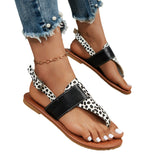 kamames kamames Size Women's Shoes In Summer, One-Word Buckle, Round Head, Flat Bottom, Leopard Print Sandals From Stock.