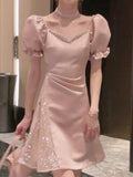 kamames Chic Mini Sequin Dress Women Vintage V-neck Luxury Evening Dress Female Elegant Lace Patchwork Prom Party Dress 2023