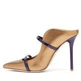 kamames Gold Black High-Heeled Pointed Large-Size Muller Single Shoes Banquet Fashion Shoes Chengdu