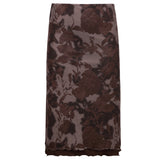 kamames New Women's Dress Wish Summer Fashion Auricularia Auricula Side Mesh Brown Printed Skirt