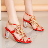 kamames High-Heeled Sandals Women's Water Diamond 2024 Summer New French Girls' Gentle Shoes Thick-Heeled Leather Crystal Wedding Shoes