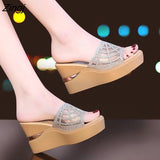kamames New Summer Sandals Women Wedge Heels Platform Fashion Open Toe Sequin High Heels Beach Shoes Slippers Sandals Slippers