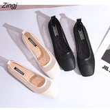 kamames Spring Summer Ballet Flats Women Casual Knit Fabric Stretchy Square Toe Flat Heel Boat Shoes