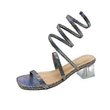 kamames kamames Serpentine Winding Roman Shoes The New Large Size Crystal Thick Heels With Sandals In The Summer Of 2024