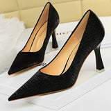 BIGTREE Shoes Designer New Women Pumps Square Buckle Stone Pattern Kitten Heels Shoes Sexy High Heels Ladies Shoes Large Size 43