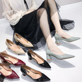 kamames kamames High Heels, Single Shoes, Korean Version Women's Shoes, Nude Pointed Heels, Thick Heels, Spring And Autumn Shoes, Lacquered Leather Work Shoes.