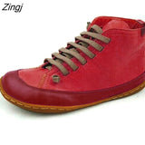 kamames Women Leather Ankle Boots 2023 Autumn Winter Vintage Woman Waterproof Flats Women's Casual Ladies Lace Up Female Shoes Plus Size