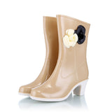 kamames Summer Fashionable Women's Rain Shoes Camellia Decoration Jelly High-Heeled Rain Boots Water Boots Rubber Shoes Women's Water Shoes