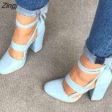 kamames Women Pumps Plus Size 35-43 Women Heels Chaussures Femme Gladiator Summer High Heels For Party Wedding Shoes Women Thick Heels 1028-1