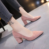 kamames Women Pumps Flock Sweet Thick High Heels Female Sexy Office Pointed Toe Dress Work Pump Cute Shoes Ladies Footwear