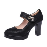 kamames Catwalk High Heels Women's Thick Heels Waterproof Table Pointed Black Work Shoes Velcro Women's Singles Shoes