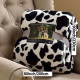 1pc Cow Printed Flannel Blanket, Double-sided Blanket Gift, Warm Soft Black And White Bed Blanket For Couch Bed Sofa Travelling, Birthday Gift Air Conditioning Blanket