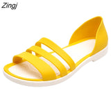 kamames Women Summer Flat Sandals 2023 Open-Toed Slides Slippers Candy Color Casual Beach Outdoot Female Ladies Jelly Shoes