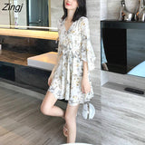 Zingj Dresses Women Elegant Summer Sashes Fashion Korean Style Females Sweet Casual Vintage Платье Женское Clothes Above Knee