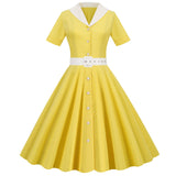 Zingj Solid Shirt Women Dress With Belt Button Hepburn Style Turn Down Collar Swing Dresses Retro Vintage 60s Rockabilly Vestidos